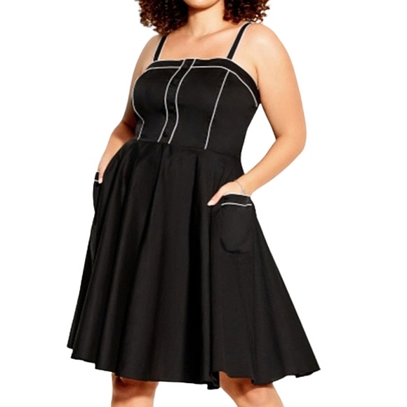 VINTAGE STYLE ☆ PIN-UP ☆ BLACK with WHITE PIPING DRESS ☆ 22w ☆ NWT - Picture 3 of 11